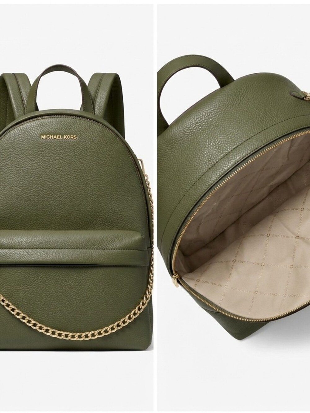 Michael Kors Olive Green Pebbled Leather Backpack